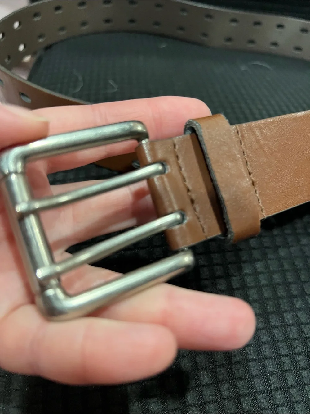 Woman’s Brown Leather Belt with Triple-Prong Buckle